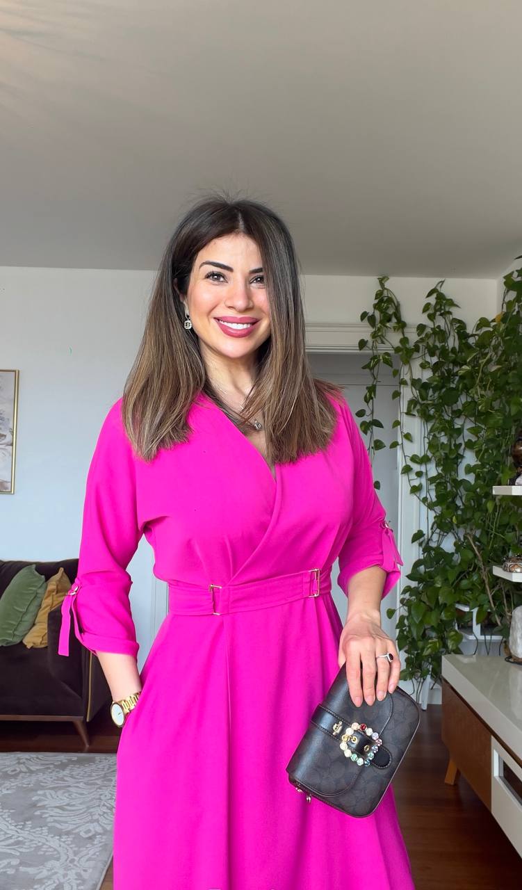 BELTED MIDI DRESS - FUCHSIA