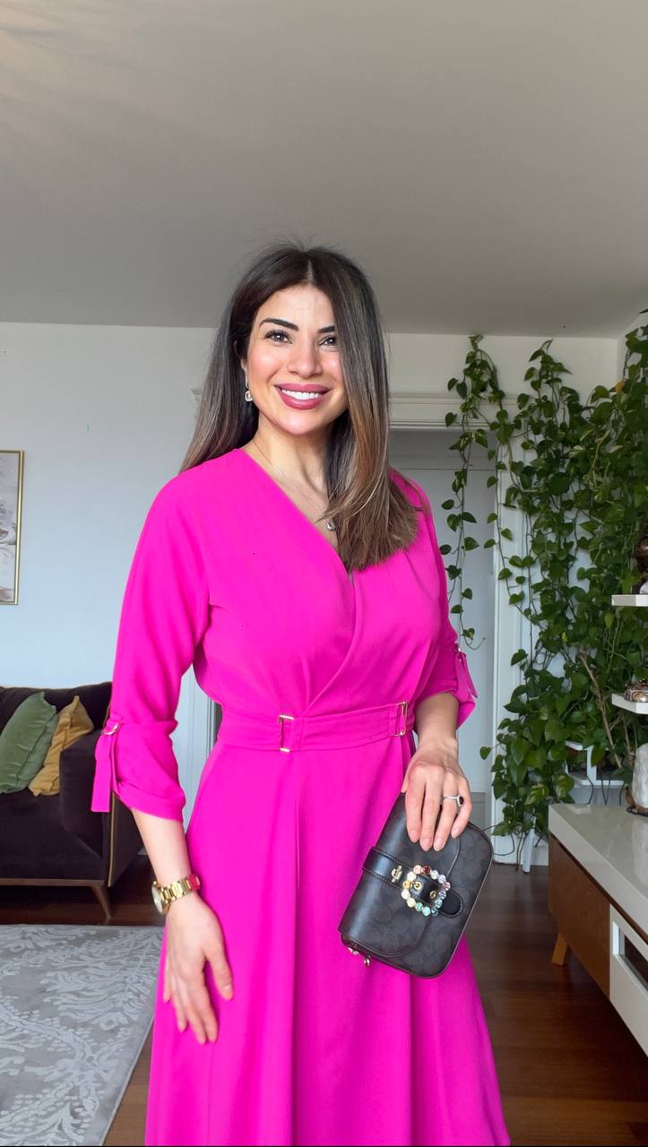 BELTED MIDI DRESS - FUCHSIA