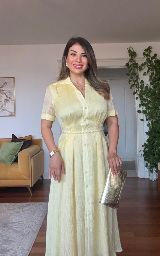 PRINCESS MODEL SHIMMERY SHIRT DRESS - YELLOW