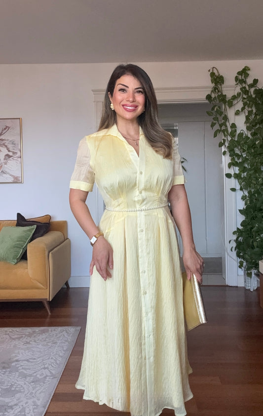 PRINCESS MODEL SHIMMERY SHIRT DRESS - YELLOW