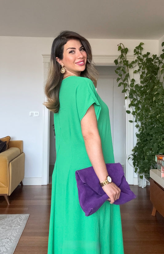 V-NECK OVERSIZED MAXI DRESS - GREEN