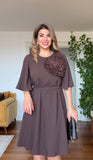 SHORT DRESS WITH LARGE FLORAL DETAIL – COCOA BROWN