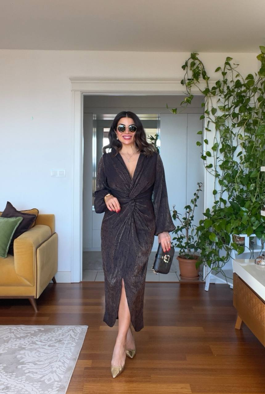 FRONT RUCHED DRESS - BROWN