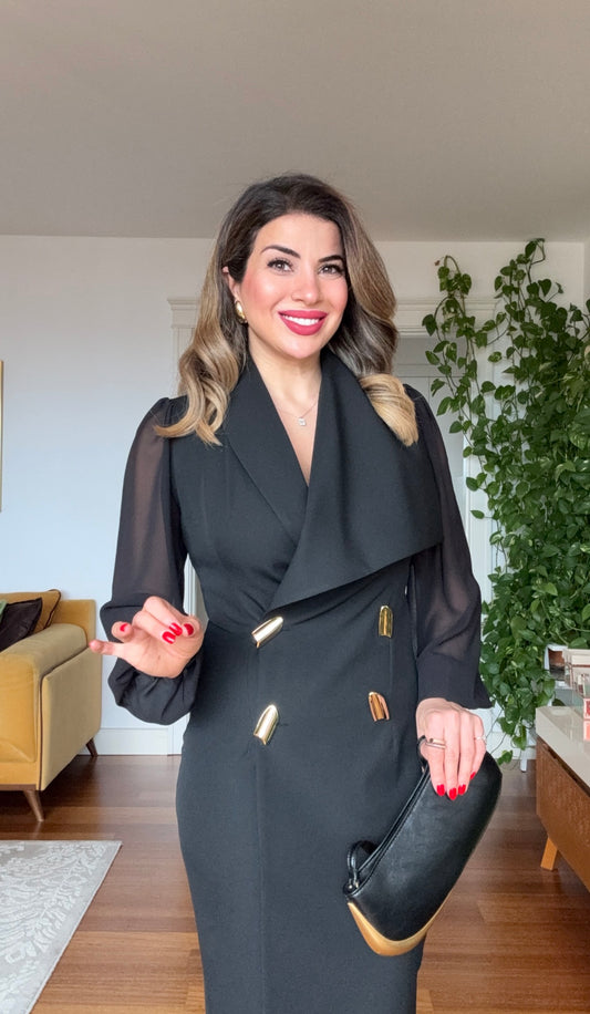 WRAP-NECK LUNA DRESS - BLACK