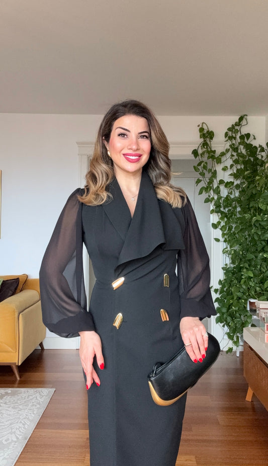 WRAP-NECK LUNA DRESS - BLACK