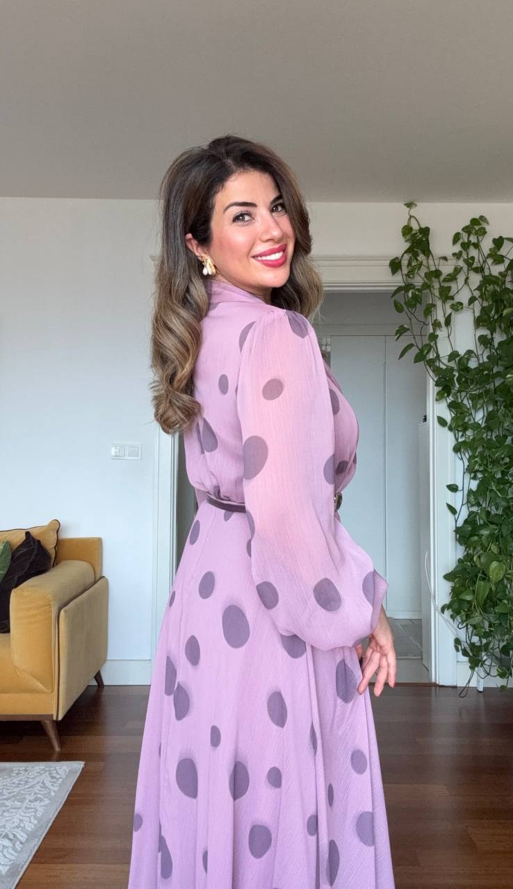 POLKA DOT CHIFFON WRAP DRESS – LILAC