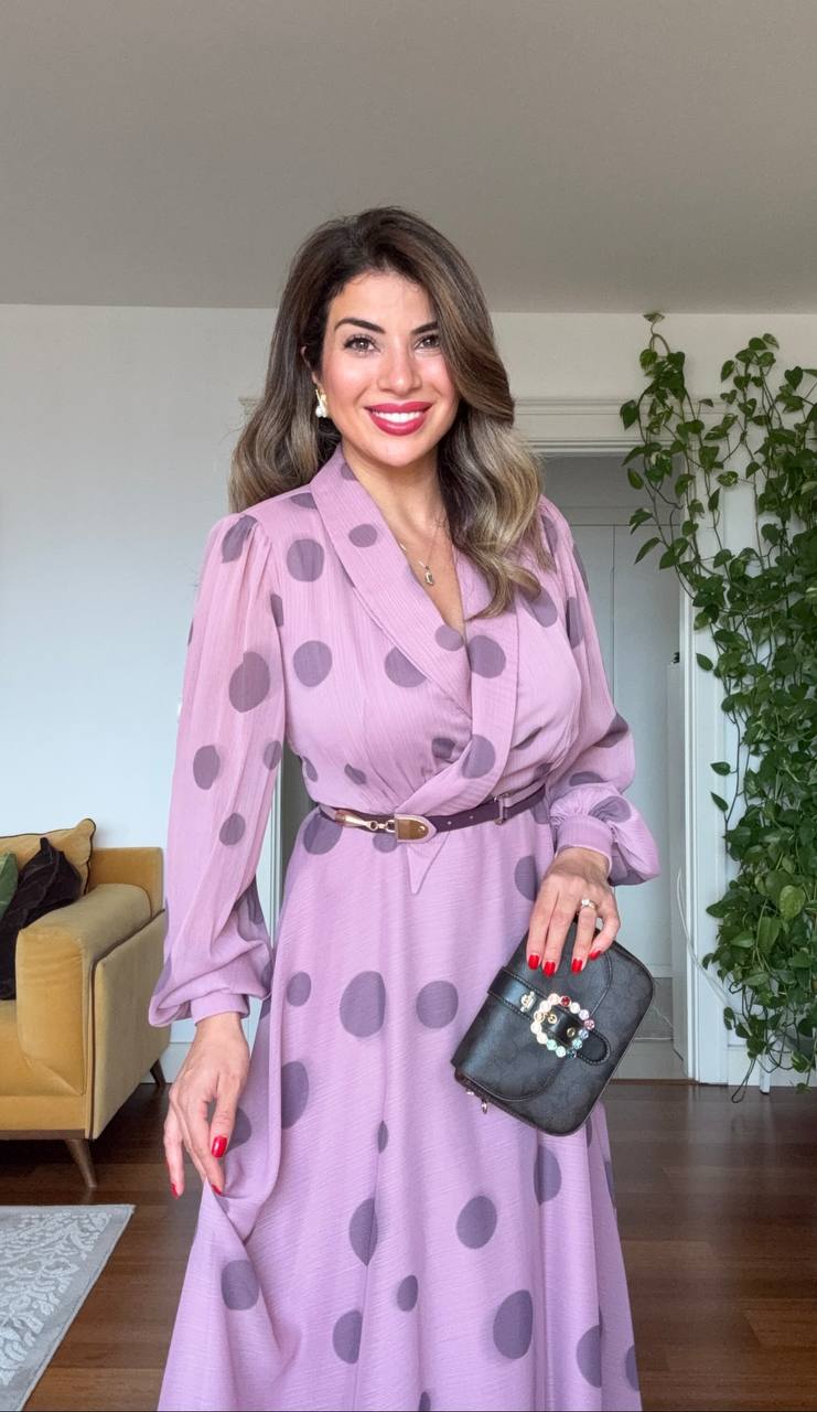 POLKA DOT CHIFFON WRAP DRESS – LILAC