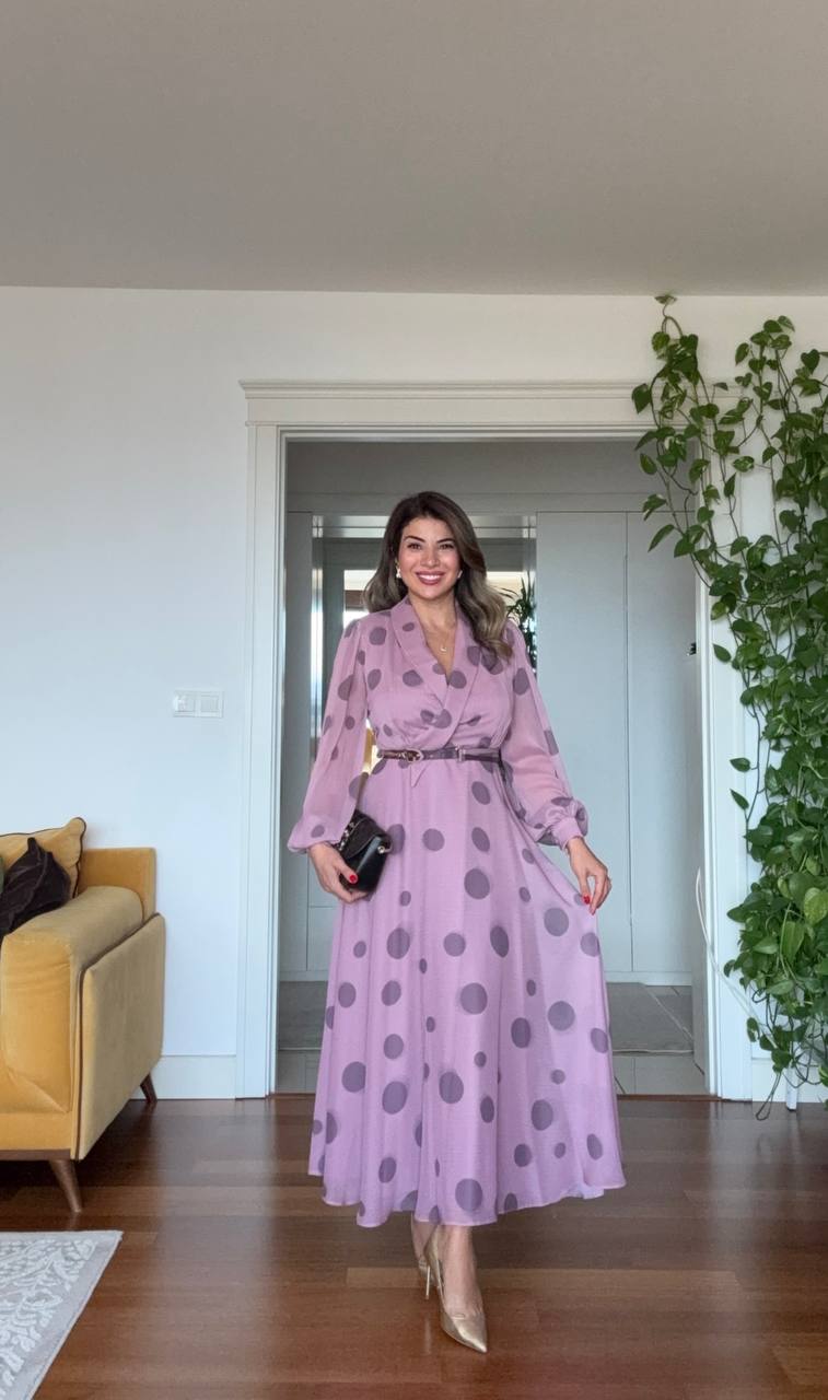 POLKA DOT CHIFFON WRAP DRESS – LILAC