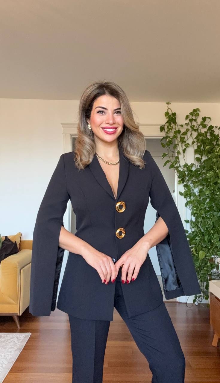 BUTTONED BLAZER SUIT – BLACK