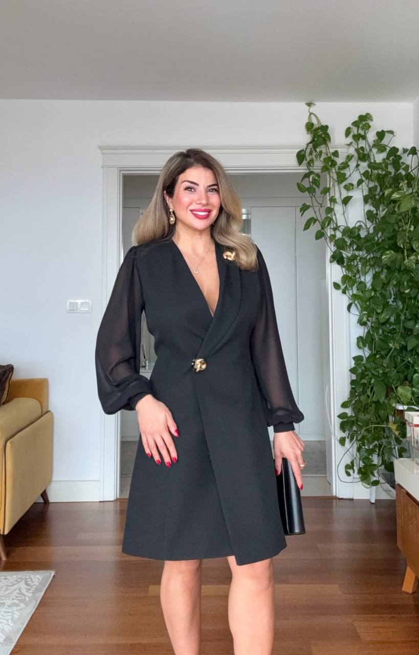 CROSS COLLAR DRESS - BLACK