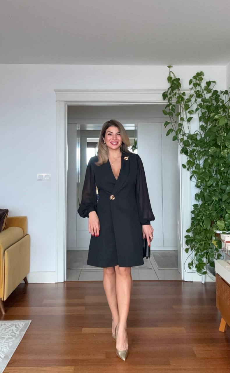 CROSS COLLAR DRESS - BLACK