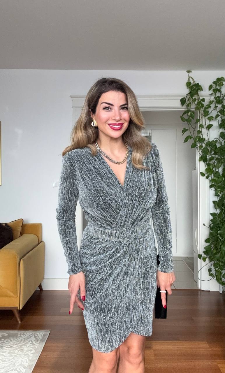 SPARKLING WRAP MINI DRESS – SILVER