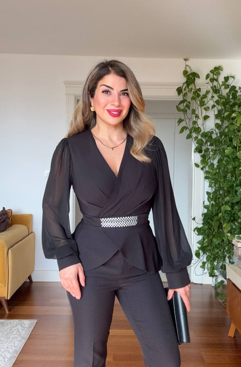 STONE BELT DETAILED SUIT - BLACK