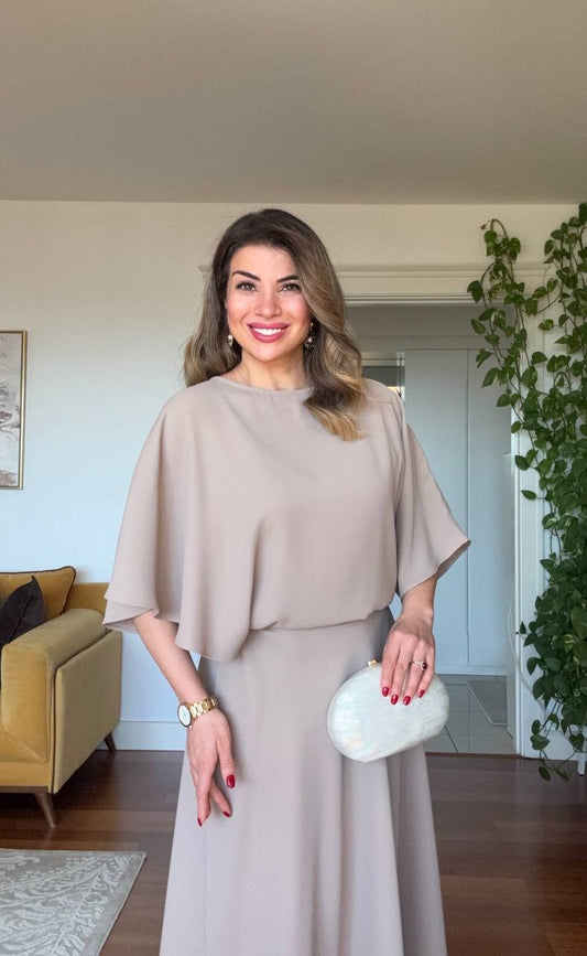 ASYMMETRIC MAXI DRESS - BEIGE