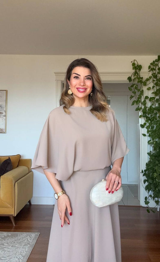 ASYMMETRIC MAXI DRESS - BEIGE