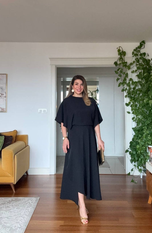 ASYMMETRIC MAXI DRESS - BLACK