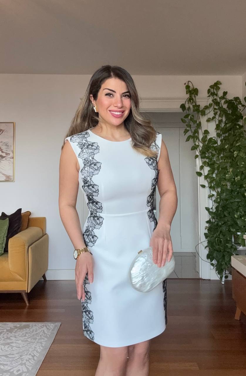 MIDI DRESS WITH LACE DETAIL – WHITE