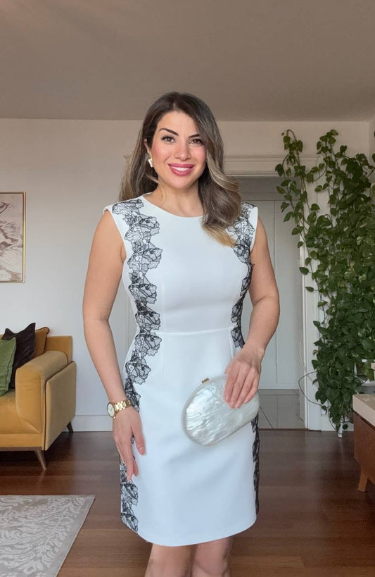 MIDI DRESS WITH LACE DETAIL – WHITE