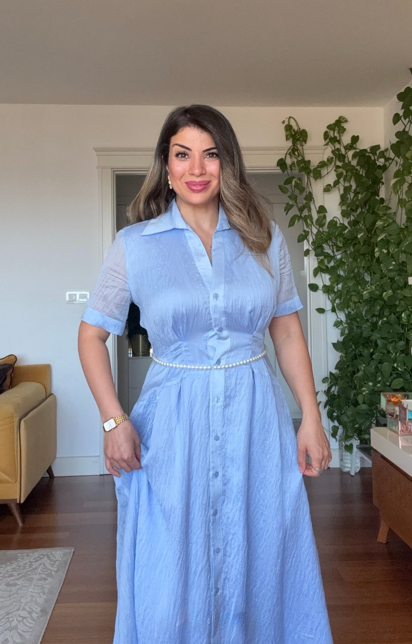 PRINCESS MODEL SHIMMERY SHIRT DRESS - BABY BLUE