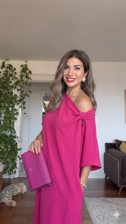 ASYMMETRICAL ONE-SHOULDER MAXI DRESS – FUCHSIA
