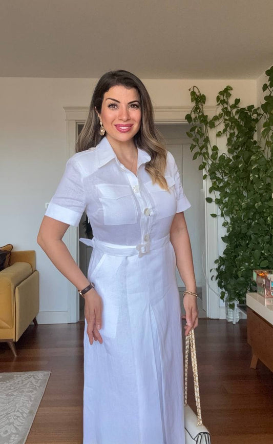 PRINCESS MODEL SHIMMERY SHIRT DRESS - WHİTE