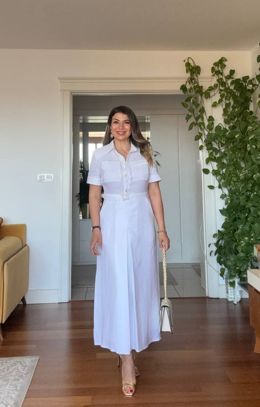 PRINCESS MODEL SHIMMERY SHIRT DRESS - WHİTE