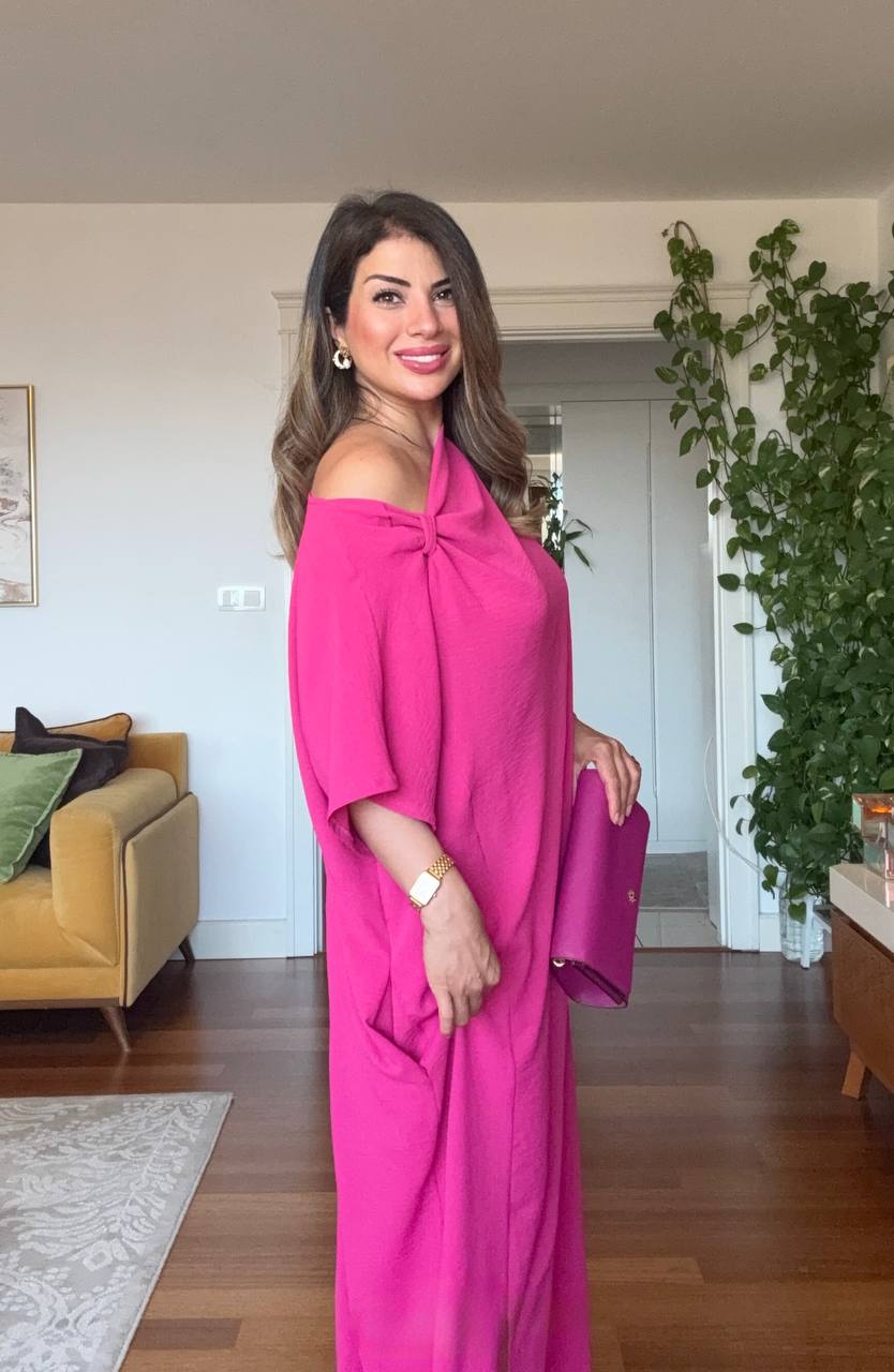 ASYMMETRICAL ONE-SHOULDER MAXI DRESS – FUCHSIA