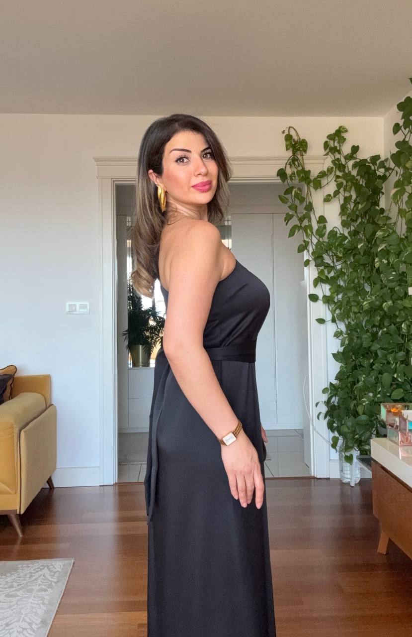 ONE SHOULDER SATIN MAXI DRESS BLACK