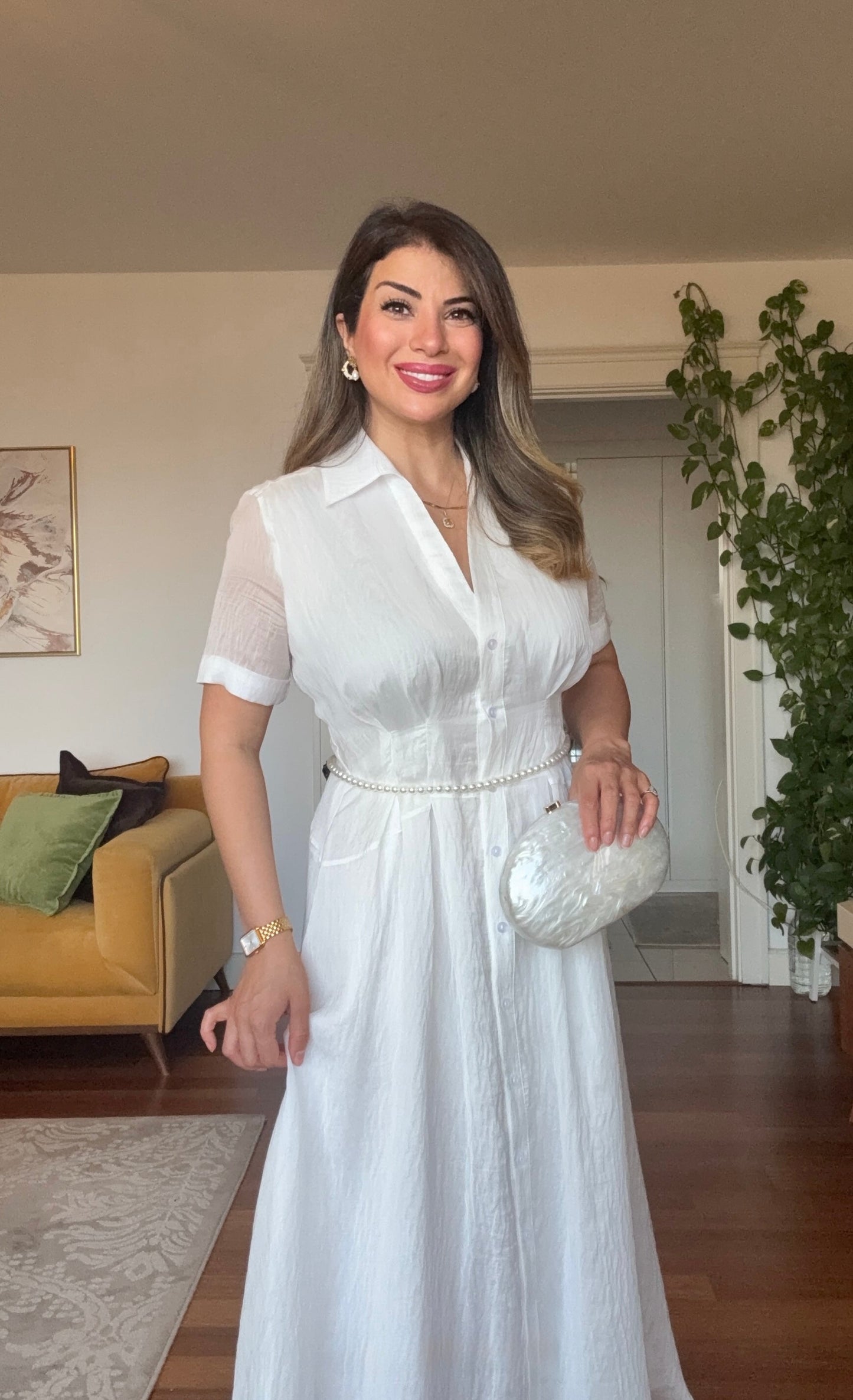 PRINCESS MODEL SHIMMERY SHIRT DRESS - WHİTE