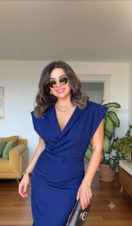 BATWİNG SLEEVE BELT DRESS - ROYAL BLUE