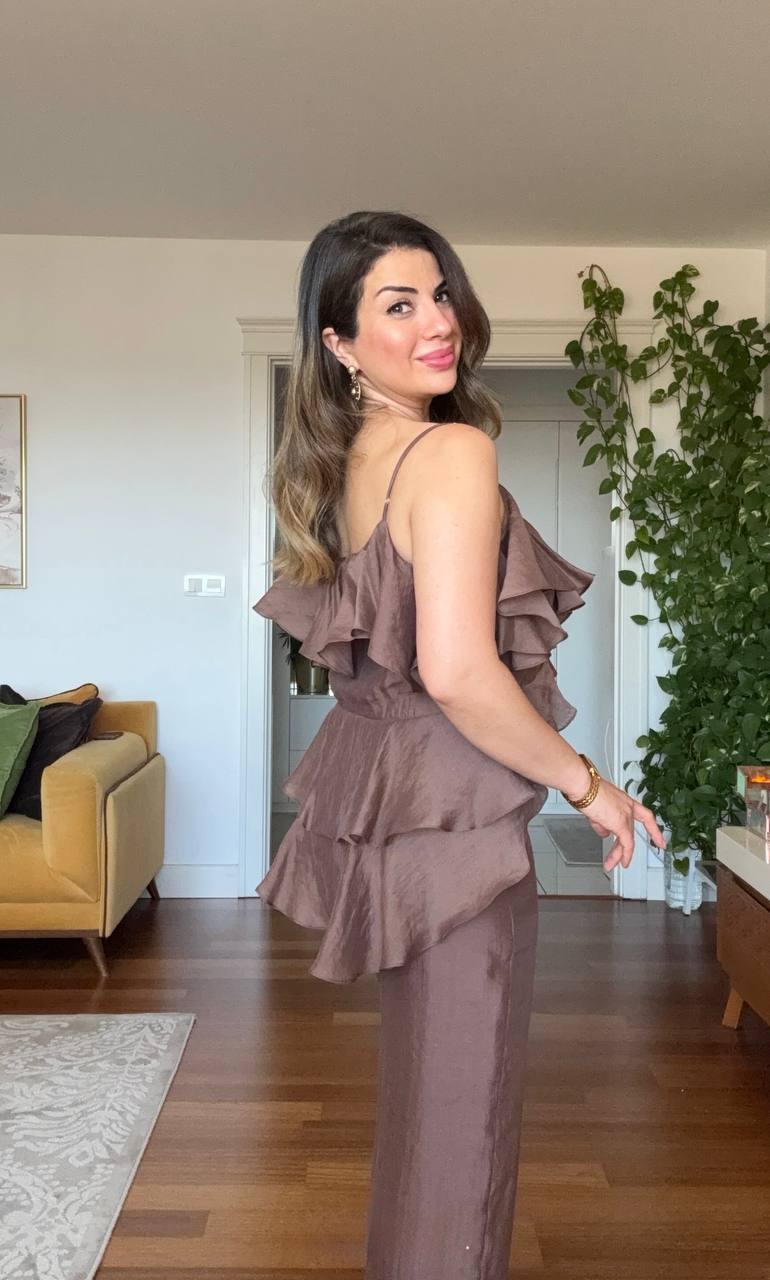 STORM RUFFLE TWO-PIECE SET - COFFEE