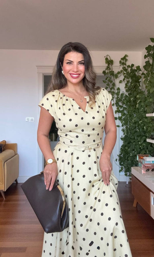 POLKA DOT BELT DETAIL MAXI DRESS – YELLOW