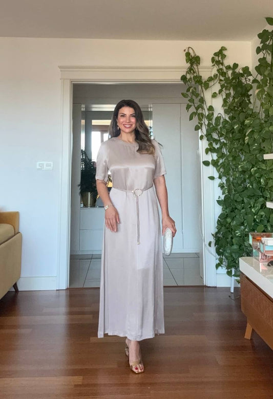SATIN LONG DRESS - STONE