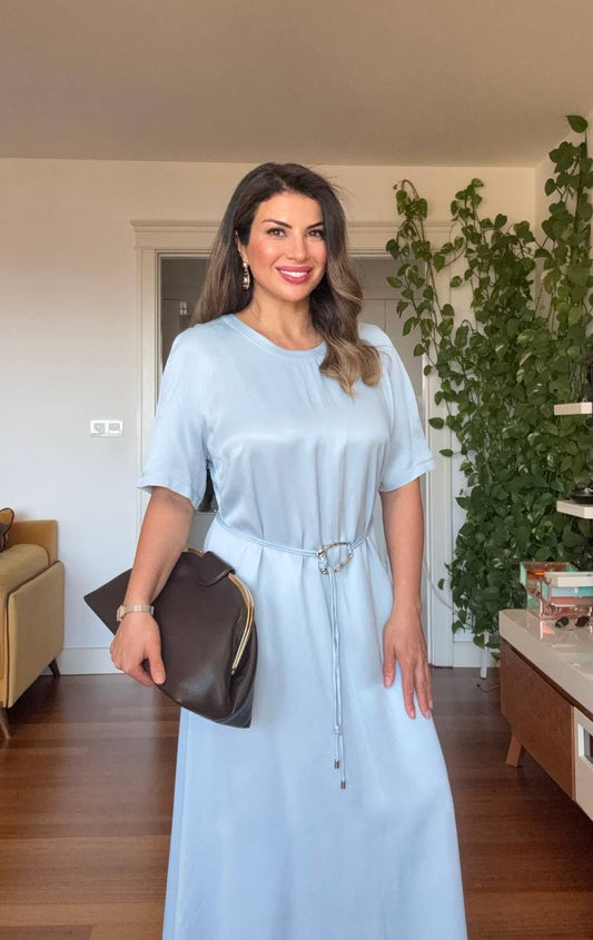 SATIN LONG DRESS - BABY BLUE