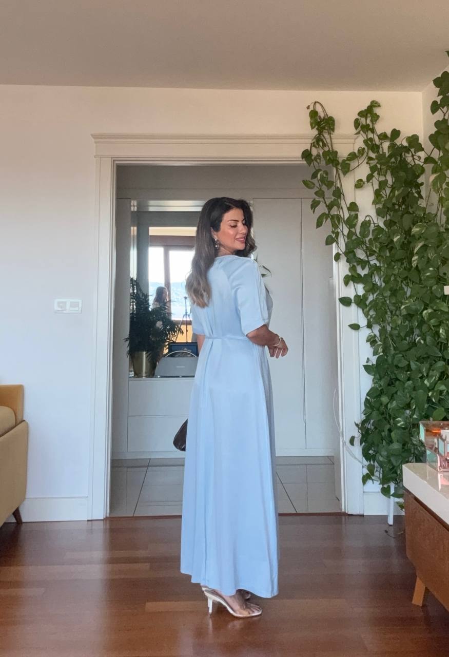 SATIN LONG DRESS - BABY BLUE
