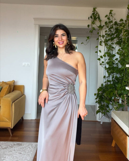 ASYMMETRICAL CUT WAIST DETAIL DRESS - BİSON