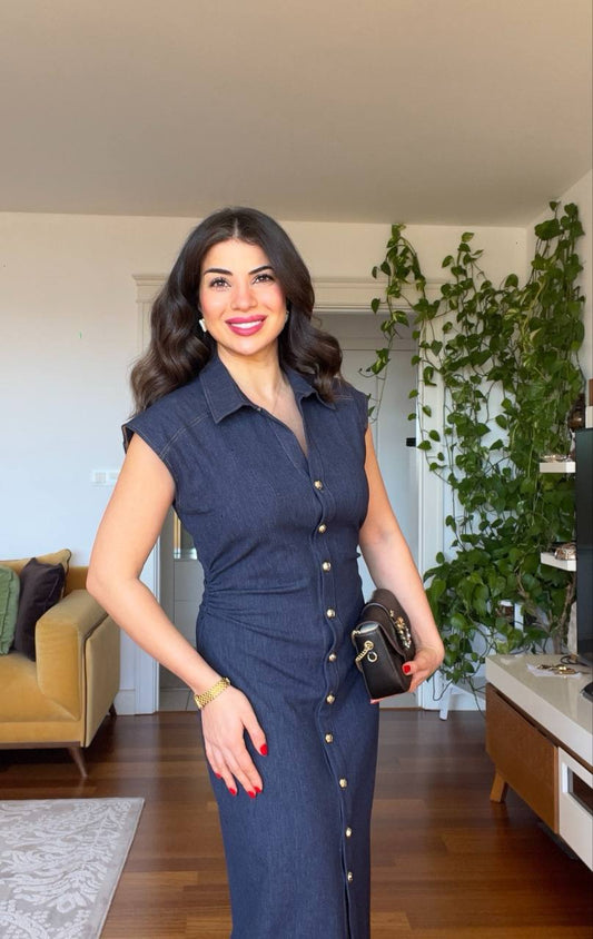GOLD BUTTONED JEAN DRESS