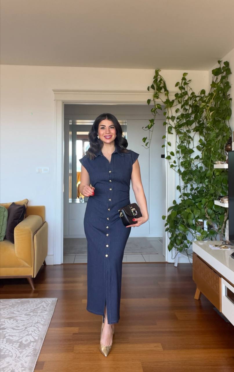 GOLD BUTTONED JEAN DRESS