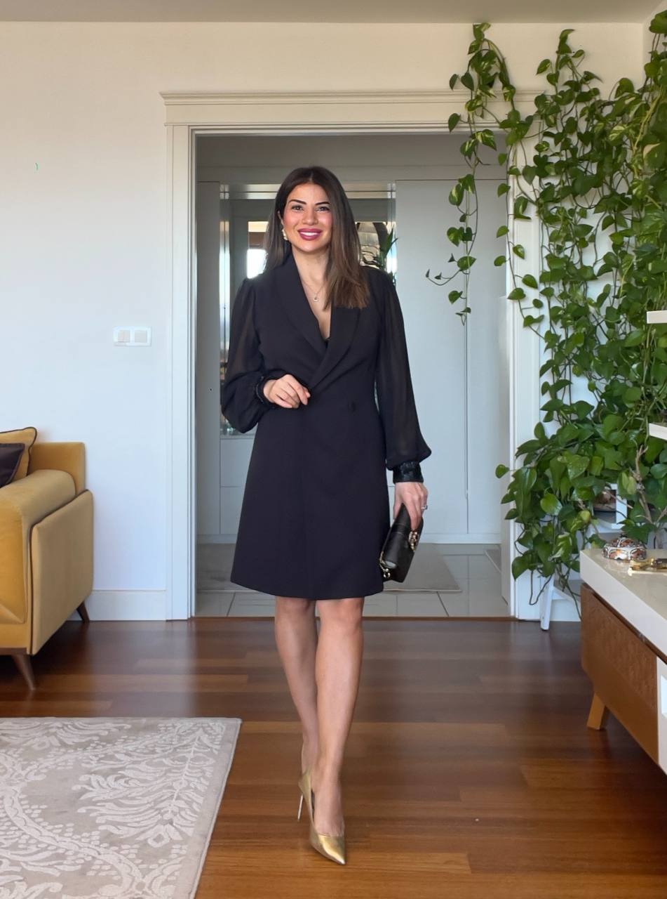 WRAP DRESS WITH CHIFFON SLEEVES - BLACK