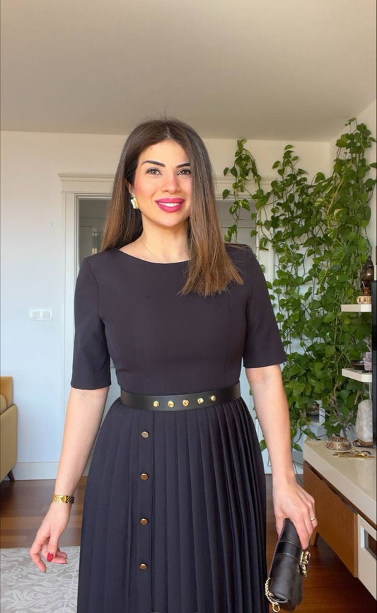 PLEATED SKİRTED DRESS - BLACK