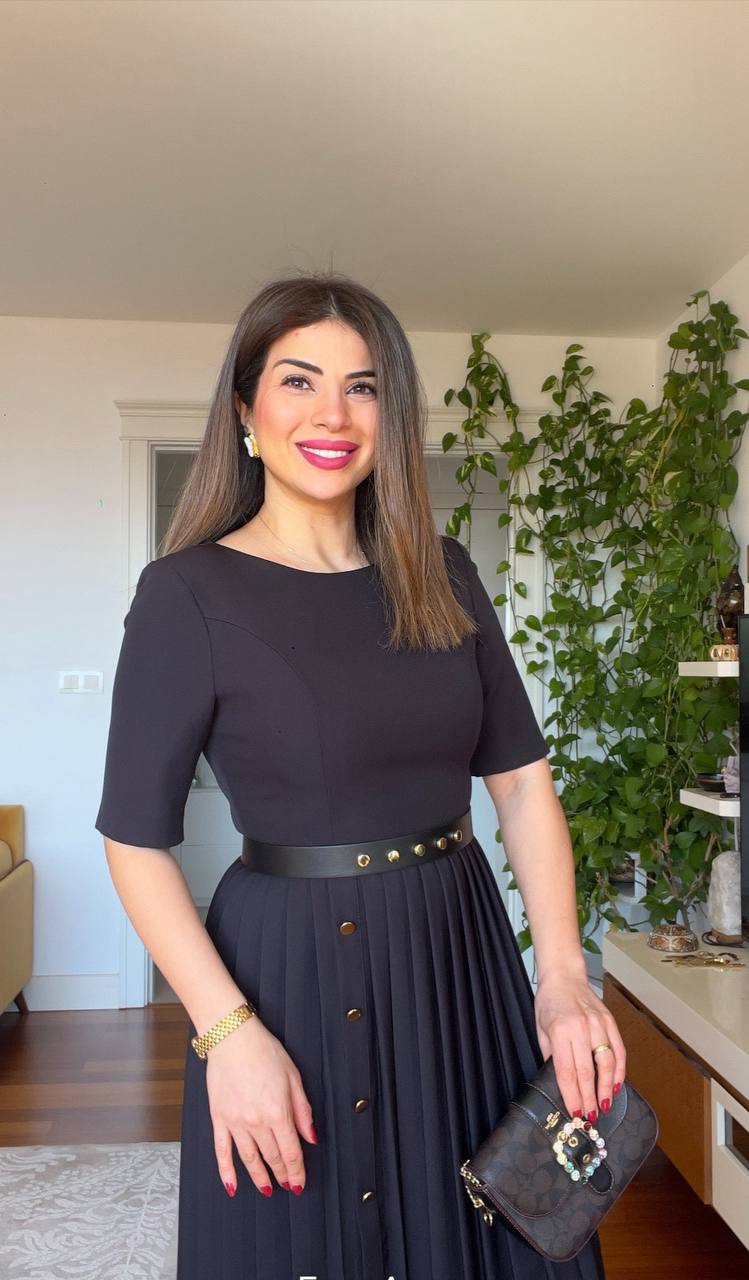 PLEATED SKİRTED DRESS - BLACK