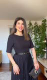 PLEATED SKİRTED DRESS - BLACK