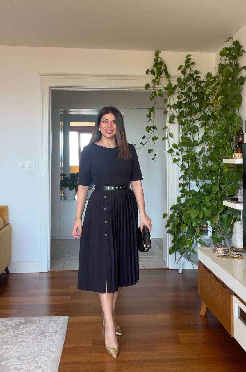 PLEATED SKİRTED DRESS - BLACK