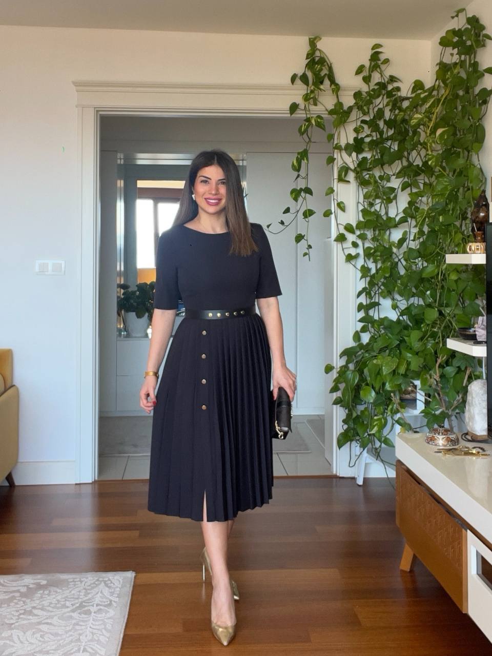 PLEATED SKİRTED DRESS - BLACK