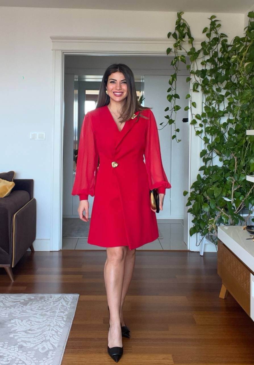 CROSS COLLAR DRESS - RED