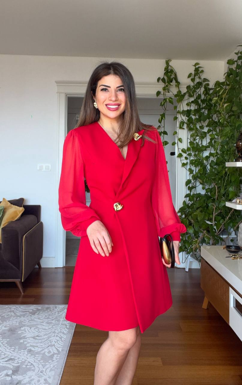 CROSS COLLAR DRESS - RED