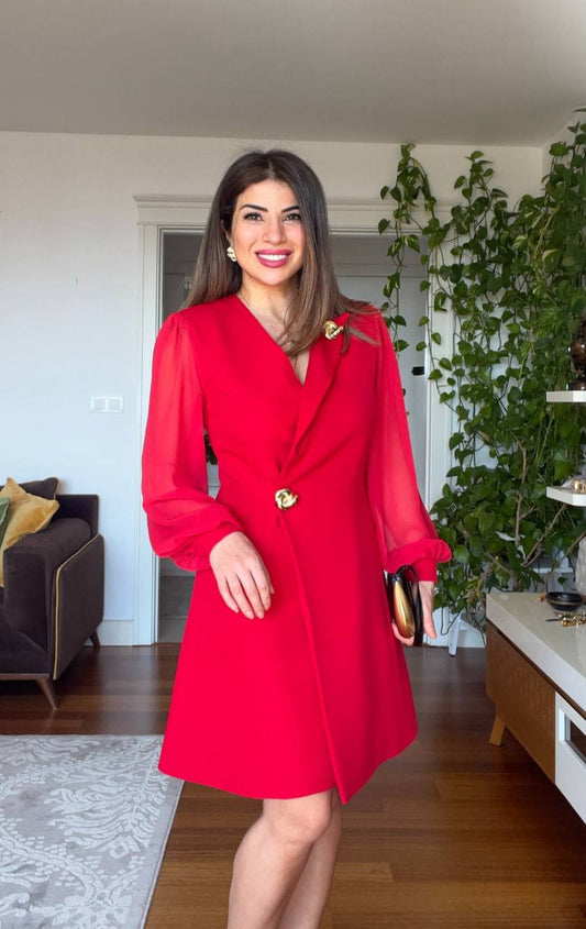 CROSS COLLAR DRESS - RED