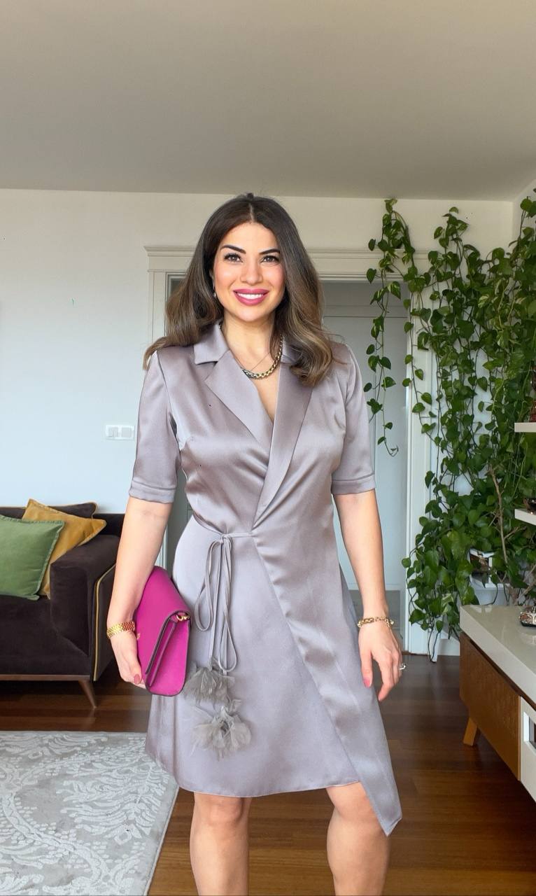 FLOWER-TIED DRESS - MİNK