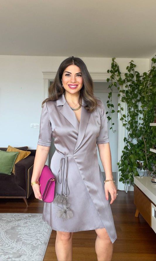 FLOWER-TIED DRESS - MİNK