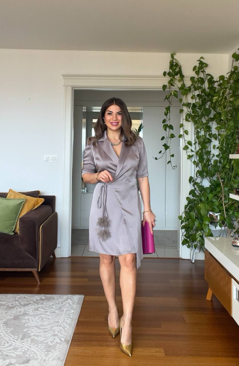 FLOWER-TIED DRESS - MİNK